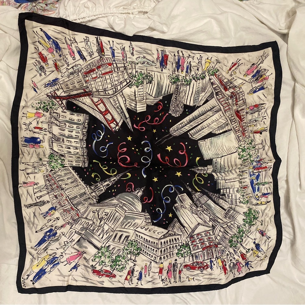 Y2K Talbots 100% silk scarf city scene